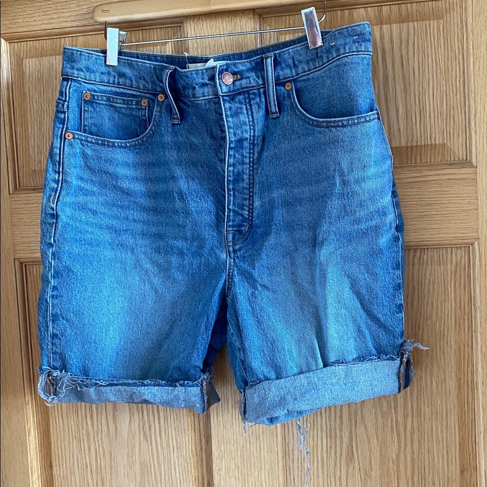 Madewell Hi Rise Long Blue Denim Shorts